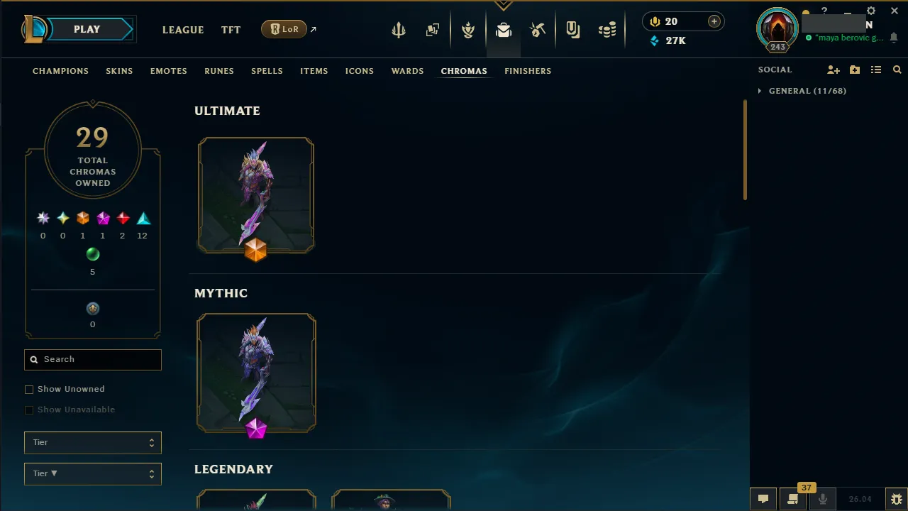 🌍 EUNE 👑 Season 16 (Current) 🔥 Master (373 LP) 📌️ JNG Main 💎️ 120 Skins ✨️ 171 Champs 🔐 Lifetime Ownership 🏷️ #TH-0701