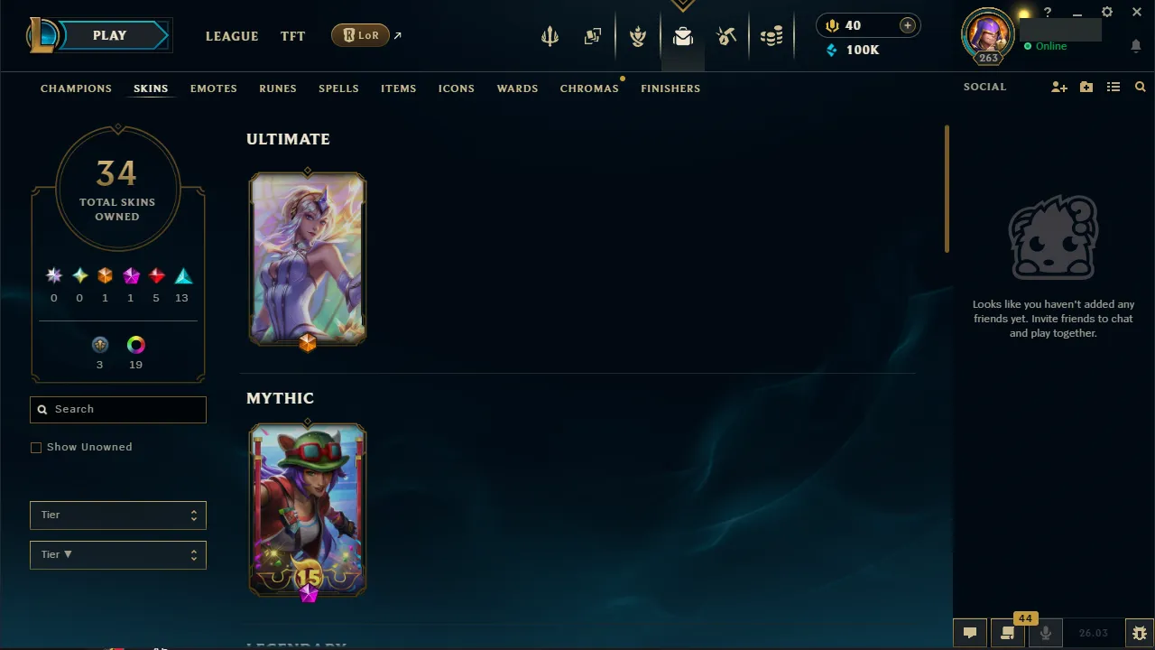 🌍 EUW 👑 Season 16 (Current) 🔥 Master (627 LP) 📌️ Multi Role 💎️ 34 Skins ✨️ 100K BE + All Champs 🔐 Lifetime Ownership 🏷️ #TH-D3P