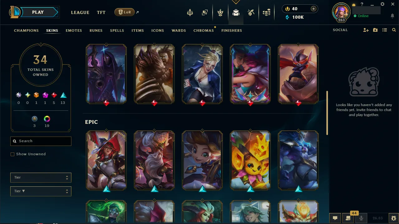 🌍 EUW 👑 Season 16 (Current) 🔥 Master (627 LP) 📌️ Multi Role 💎️ 34 Skins ✨️ 100K BE + All Champs 🔐 Lifetime Ownership 🏷️ #TH-D3P