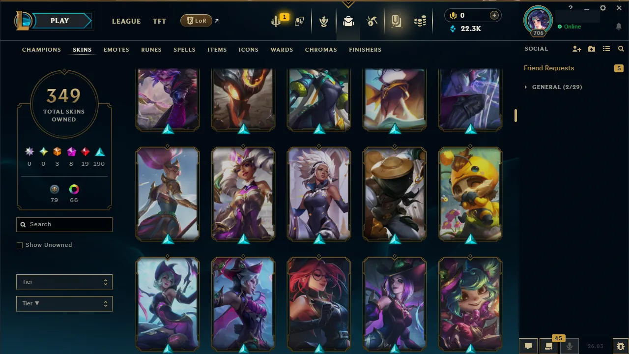 🌍 EUW 👑 Season 16 (Current) 🔥 Gold I (49 LP) 💎️ 349 Skins ✨️ All Champions 🔐 Lifetime Ownership 🏷️ #TH-0839
