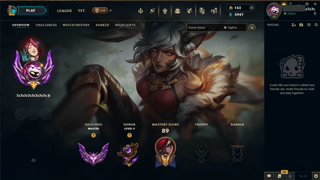 🌍 EUNE 👑 Season 16 (Current) 🔥 Master (593 LP) 📌️ Mid Main 💎️ WR:63% ✨️ 14 Skins 🔐 Lifetime Ownership 🏷️ #TH-D37