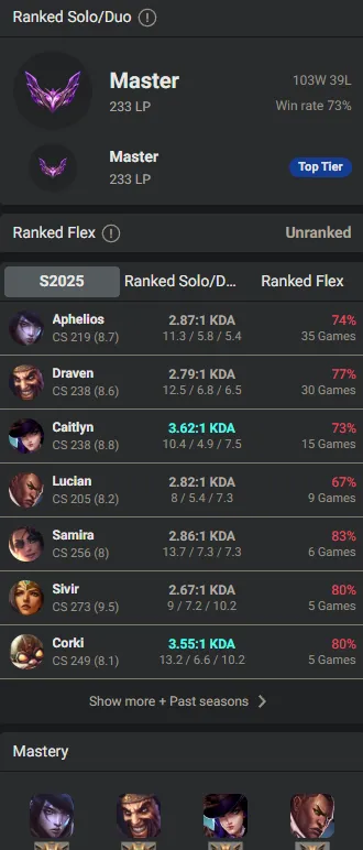 🌍 EUW 🔒 Handlevel ⚡️ Master I (233 LP) 🥇 ADC Main ✨️ WR:73% 🔥 62 Champs & 14 Skins ♾️ Lifetime Ownership 📧 Full Access Account ✅ #TH-632