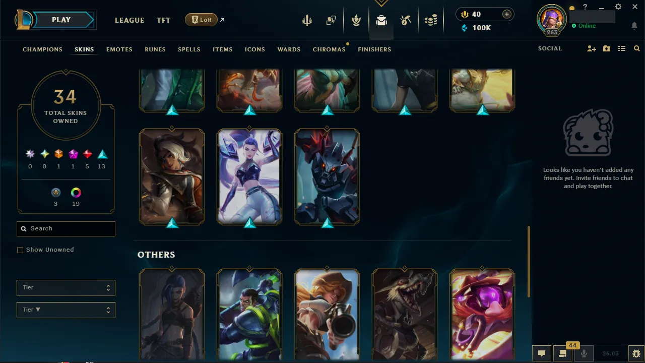 🌍 EUW 👑 Season 16 (Current) 🔥 Master (627 LP) 📌️ Multi Role 💎️ 34 Skins ✨️ 100K BE + All Champs 🔐 Lifetime Ownership 🏷️ #TH-D3P