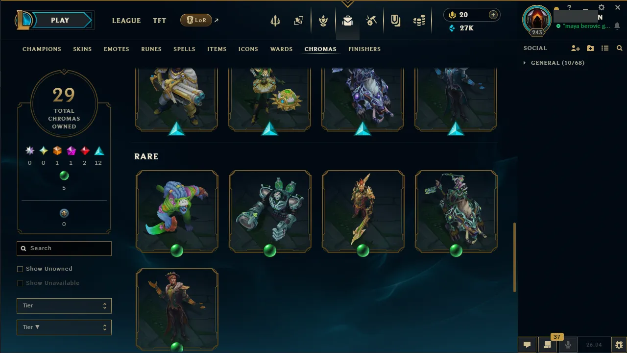 🌍 EUNE 👑 Season 16 (Current) 🔥 Master (373 LP) 📌️ JNG Main 💎️ 120 Skins ✨️ 171 Champs 🔐 Lifetime Ownership 🏷️ #TH-0701