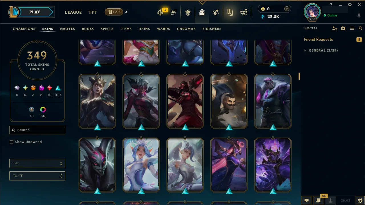 🌍 EUW 👑 Season 16 (Current) 🔥 Gold I (49 LP) 💎️ 349 Skins ✨️ All Champions 🔐 Lifetime Ownership 🏷️ #TH-0839