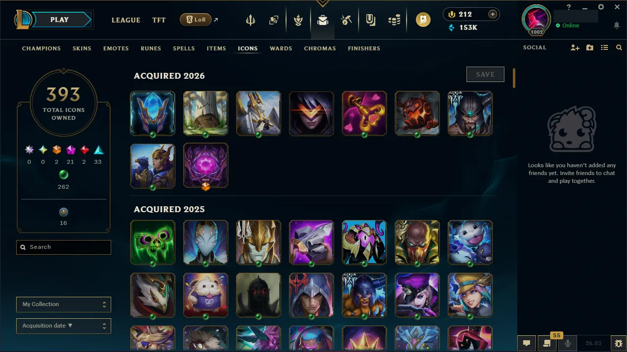 🌍 EUW 👑 Season 16 🔥 Diamond I (75 LP) Master Decay 📌️ ADC Main 💎️ 367 Skins ✨️ 468 Chromas 🔐 Lifetime Ownership 🏷️ #TH-D3V