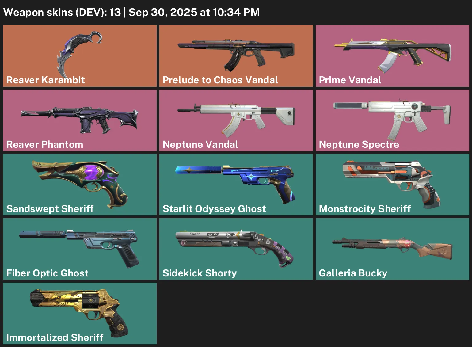NA | 13 Skins + 1 Knife | Reaver Karambit | Prelude to Chaos Vandal | Prime Vandal | Reaver Phantom | Neptune Vandal | Neptune Spectre