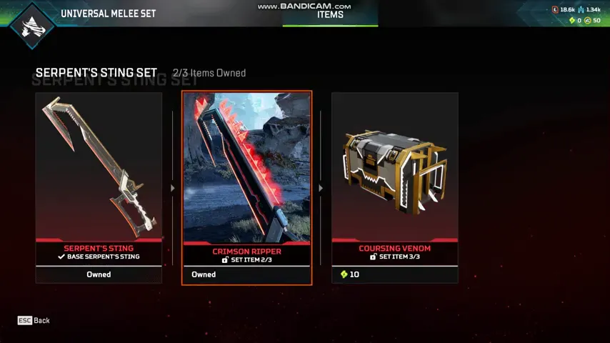 AP706 //Alter Serpent's Sting Heirloom Crimson Ripper Mythic Weapon Universal Melee Set 2 Items Gibraltar Wraith 94 Lvl Rookie