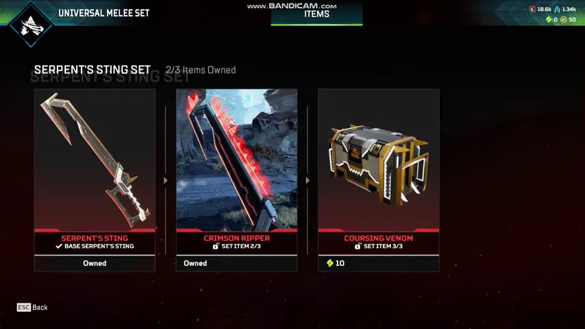 AP706 //Alter Serpent's Sting Heirloom Crimson Ripper Mythic Weapon Universal Melee Set 2 Items Gibraltar Wraith 94 Lvl Rookie