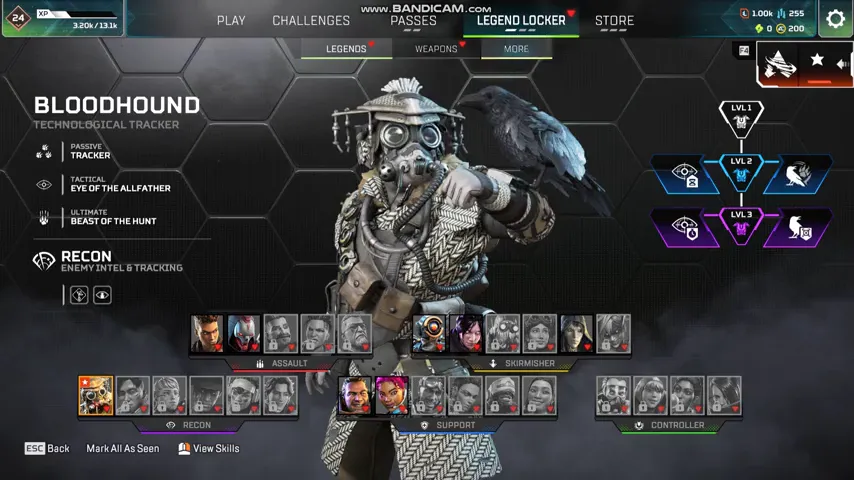 AP702 //Bloodhound Relic Heirloom Raven's Bite Bangalore Revenant Pathfinder 24 Lvl Rookie