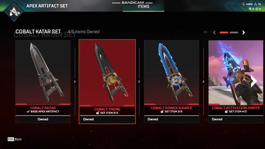 AP704 // Rampart Cobalt Katar Heirloom Artifact Set 4 Items Rampart Skins Lime Green Owned Katar Rampart Controller Legend 91 Lvl Rookie