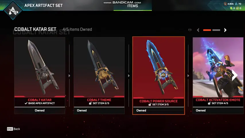 AP704 // Rampart Cobalt Katar Heirloom Artifact Set 4 Items Rampart Skins Lime Green Owned Katar Rampart Controller Legend 91 Lvl Rookie