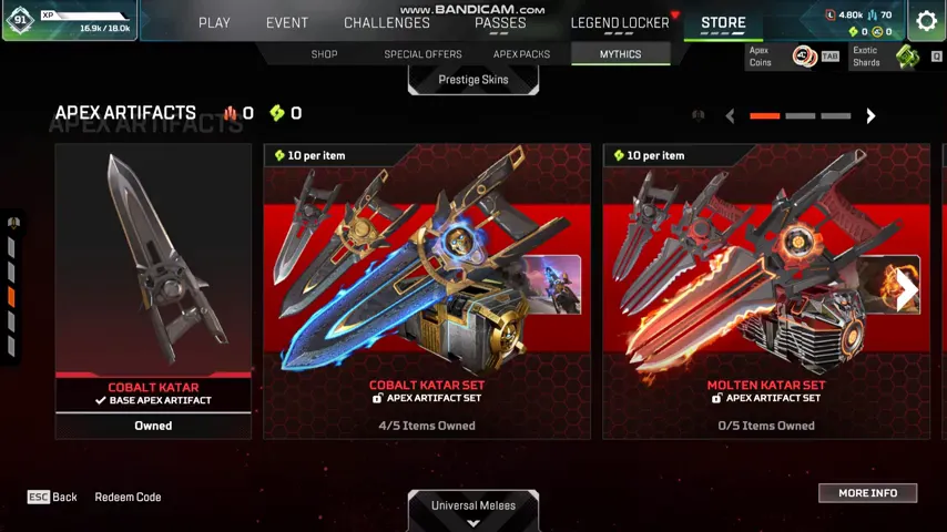 AP704 // Rampart Cobalt Katar Heirloom Artifact Set 4 Items Rampart Skins Lime Green Owned Katar Rampart Controller Legend 91 Lvl Rookie