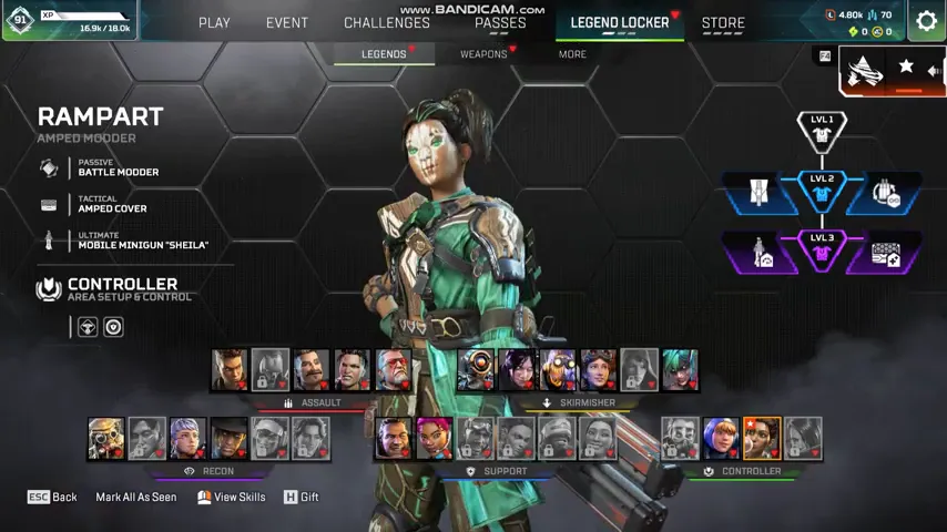 AP704 // Rampart Cobalt Katar Heirloom Artifact Set 4 Items Rampart Skins Lime Green Owned Katar Rampart Controller Legend 91 Lvl Rookie