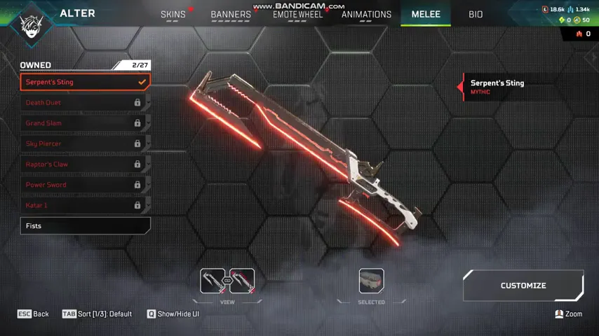 AP706 //Alter Serpent's Sting Heirloom Crimson Ripper Mythic Weapon Universal Melee Set 2 Items Gibraltar Wraith 94 Lvl Rookie