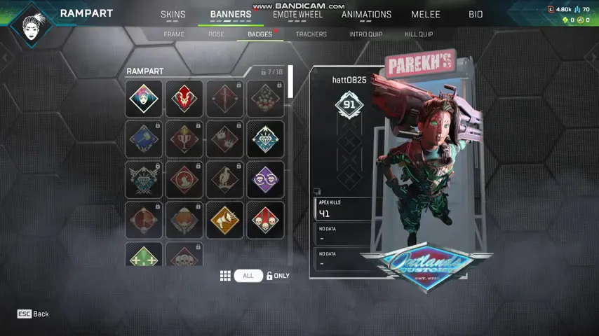 AP704 // Rampart Cobalt Katar Heirloom Artifact Set 4 Items Rampart Skins Lime Green Owned Katar Rampart Controller Legend 91 Lvl Rookie