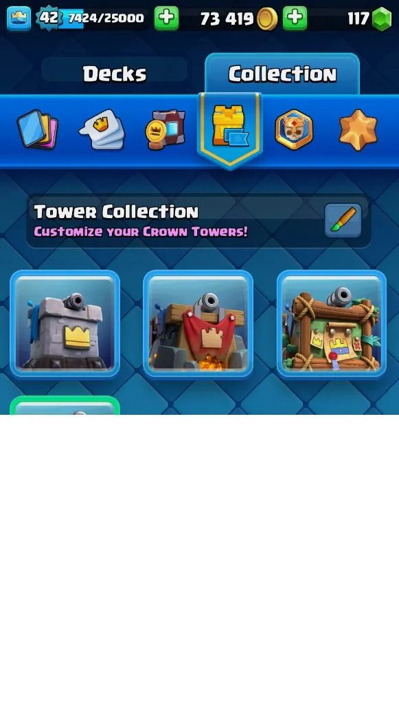 CR614 DL1 KT14 lvl 42 MAX 2 13lvl 4 EVO 9 7680 trophies 34 emotes 4 towers 117 gems 73k gold account