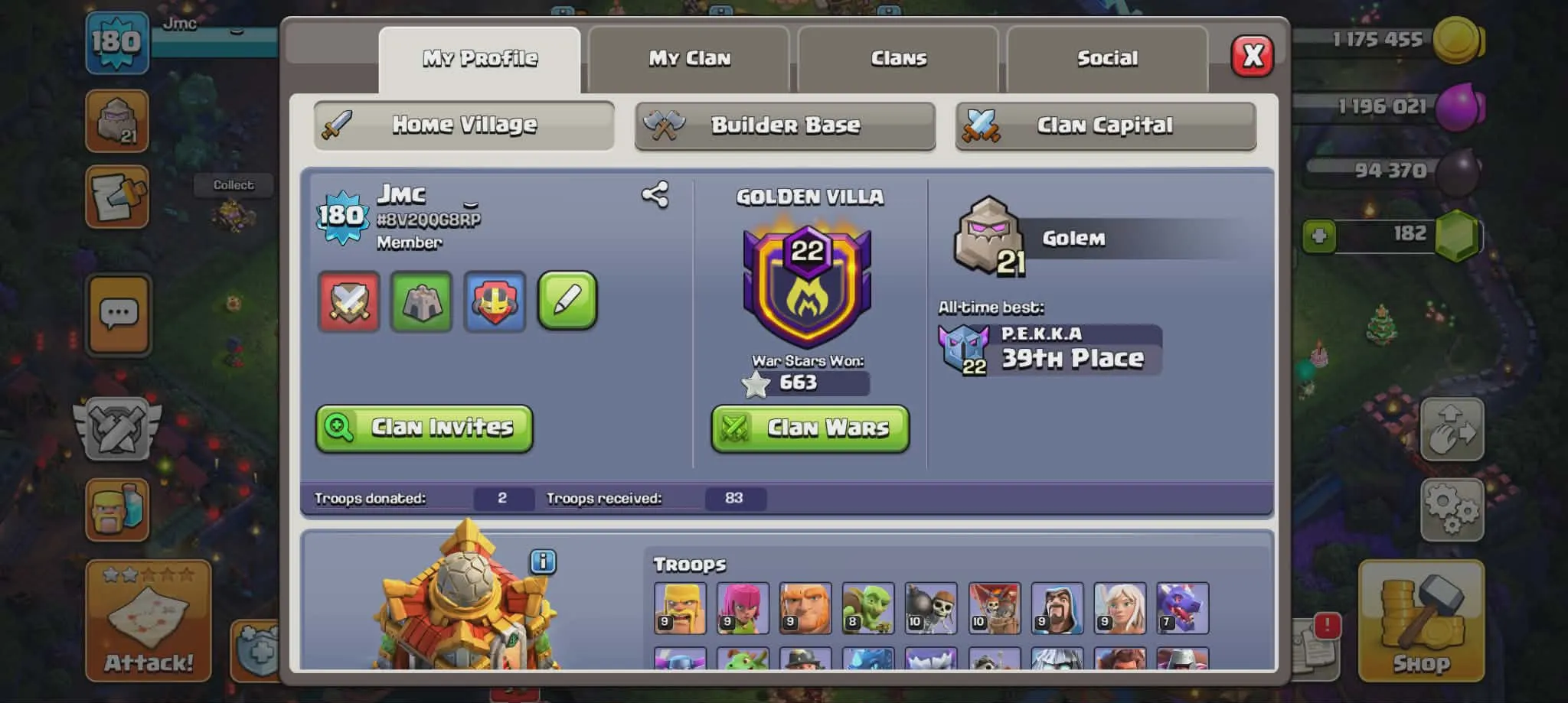 🏚️TH 16 🌐Level 180 ⚔️BR52 🏹AQ80 🤴MP52👮GW34⛹️♀️RC28 | ⚡Instant Delivery