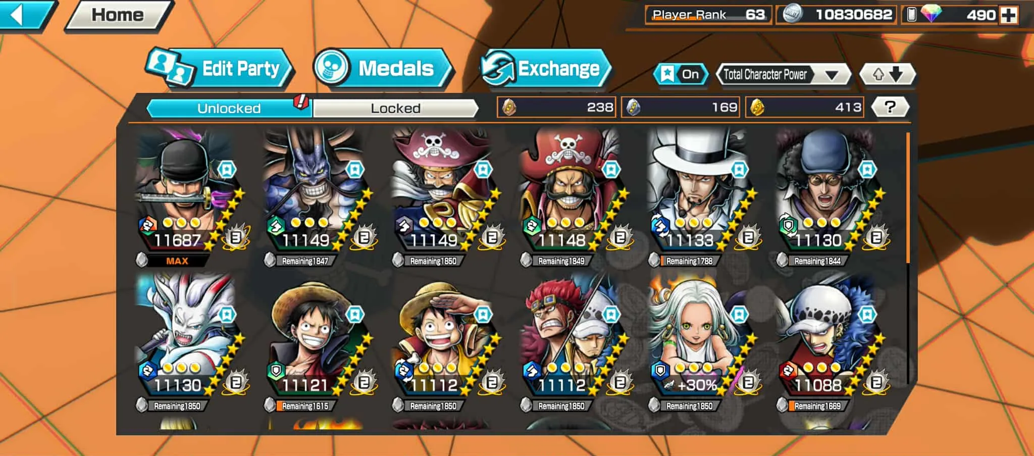 BR490-Android-Hyber Boost 66+490 Diamond RD+12 Ex(Zoro Full Boost+Kuzan+Lucci+Snake+Roger v1+Kaido+Gear 5+Roger v2+Luffy+Yamato v2+Kid Law+Shank v2)+Vip Medal+Support 165%+Many Bounty Festival Max+Strong Account
