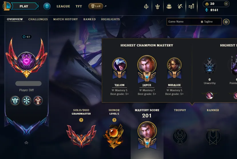 S16🔥LVL97 Grandmaster 400+LP 61%WR Handleveled💎101Champs 25Skins 25Chromas✅Lifetime Ownership Guarantee - Never Taken Back