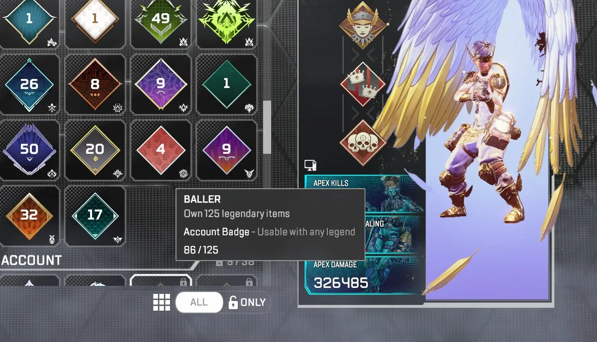 AP678 Lifeline Edition | Guardian Angel | Grand Slam | Devil's Work | Holo Knight | Fire Extinguisher | Radical Action | Shimmering Strike | 86 Legendary Items | Silver | 127 Level 