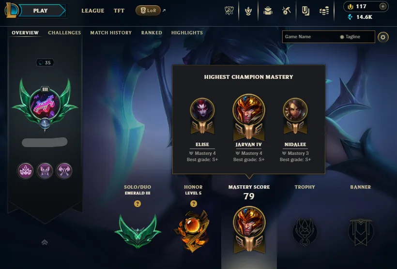 Diamond 4 MMR🔥Emerald 3 78%WR Handleveled🚀+30/-10LP Gains💎14K BE 41Champs 9Skins✅Lifetime Ownership Guarantee - Never Taken Back✔️Recovery info included