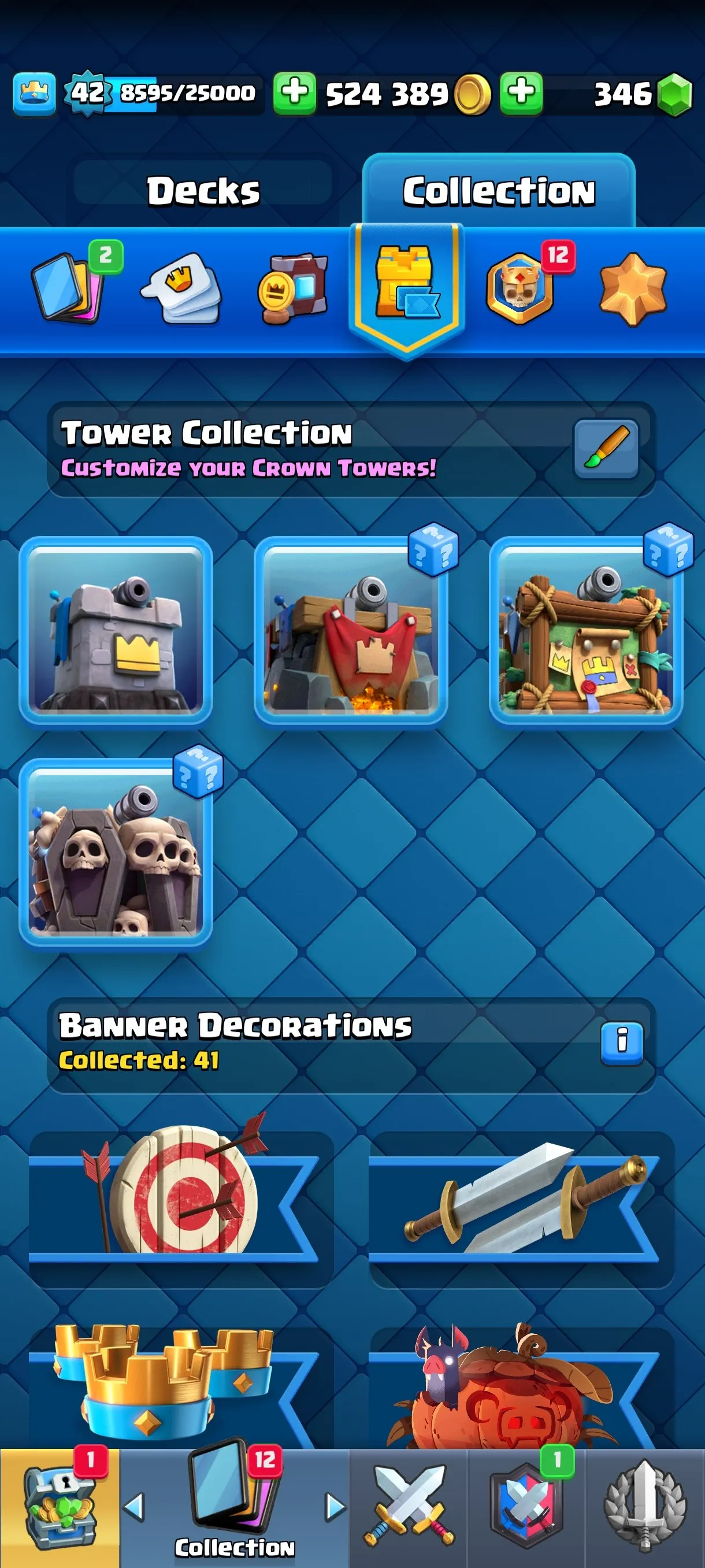 CR621 Maxed 8708 Cups star 11 Evolutions Lv14 Meta Cards 524k Gold 346 Gems 3 Towers 43 Emotes 118 Cards Name Change