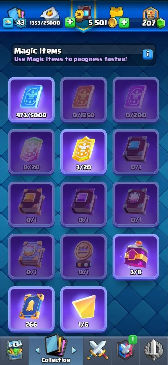 CR515 Max Arena 20 7803 Trophies | Level 43 | 8 Evolutions | 31 Emotes | 120/121 Cards 