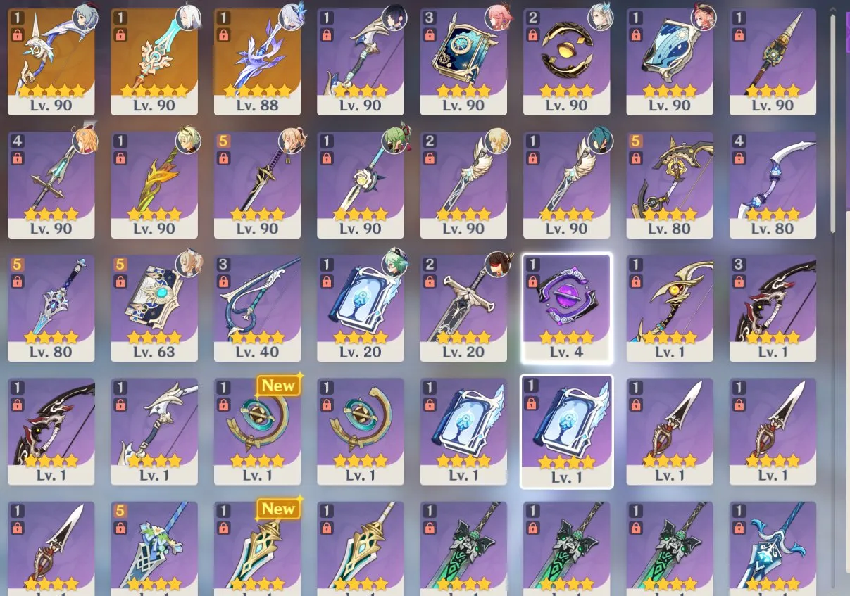 GI1081 13 legendary, 35 epic characters with R1 Skirk, R1 Ganyu, C1 Yelan, C1 Jean, high constellations on Barbara, Xingqiu, Yanfei, Rosaria, Ningguang, Xiangling and many supports (G)