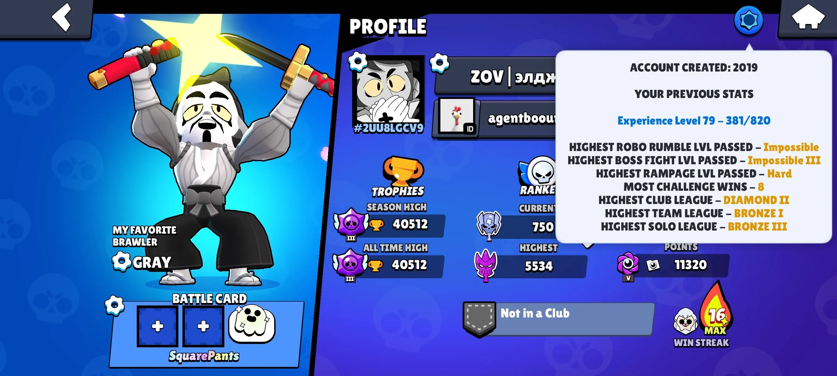 BS1923 40512 Trophies | 82 Brawlers |184 Skins|  20 Max  |Power 11 Hypercharged Colt Bull Dynamike Rico Sky Piper Gray ZOJ Max Brawler | 3 BP Rare | 65 Super Rare 