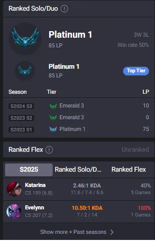 š„Platinum 1 85LP (3W/3L) HandleveledšBlood Moon Katarina+High Noon IreliaāName Changeableā
Lifetime Ownership Guarantee - Never Taken Backāļø Recovery info info