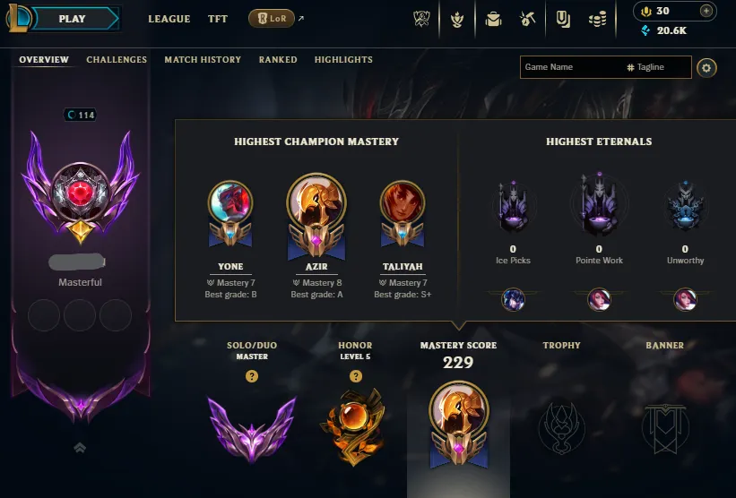 🔥LVL114 Master 90LP 62%WR Handleveled🚀+26/-15LP Gains💎20K BE 105Champs 62Skins⭐Name Changeable🏆Master Rewards✅Lifetime Ownership Guarantee -Never Taken Back