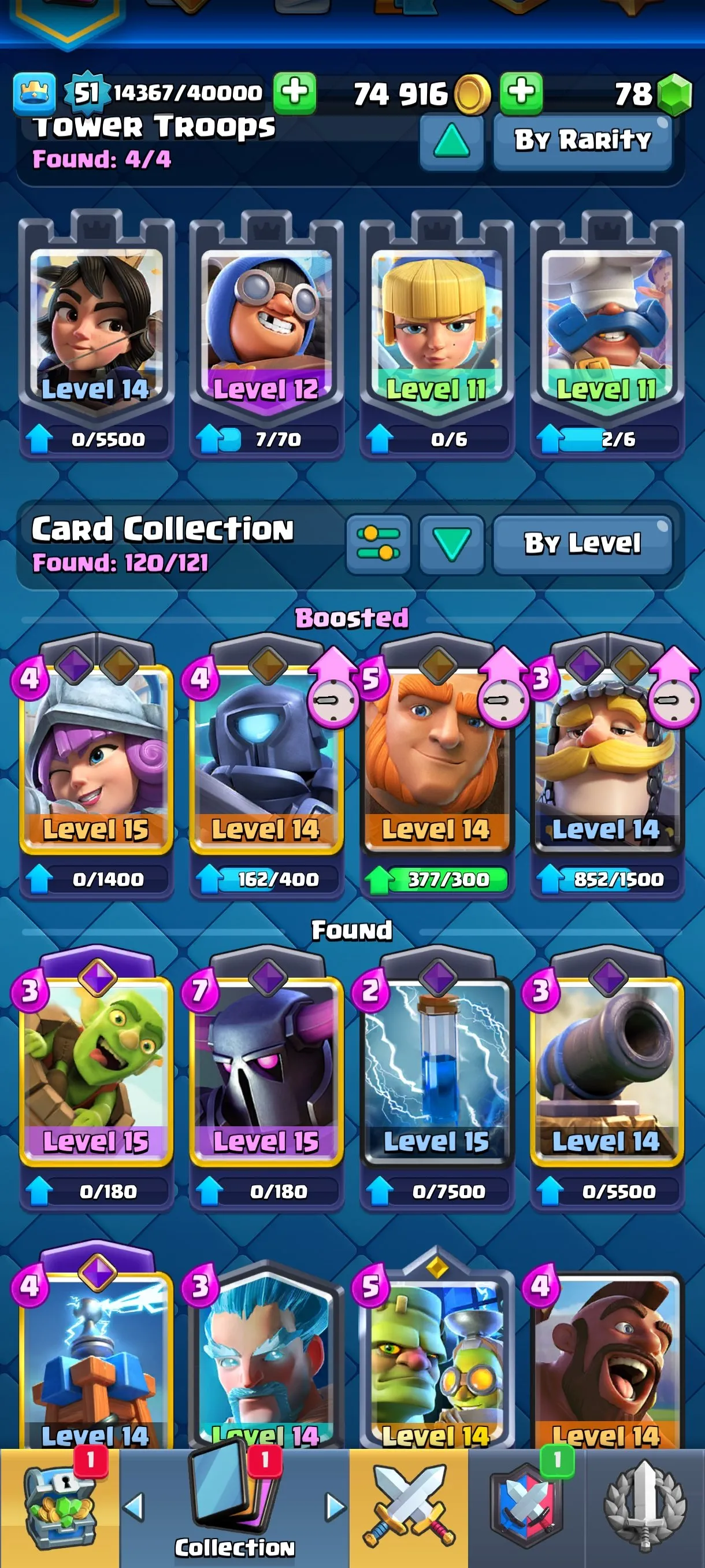 CR678 10000 cups 11 Evolutions 120 cards 78 gems 74916 gold King 51 Arena 25 77 emotes 8 tower skins max heroes