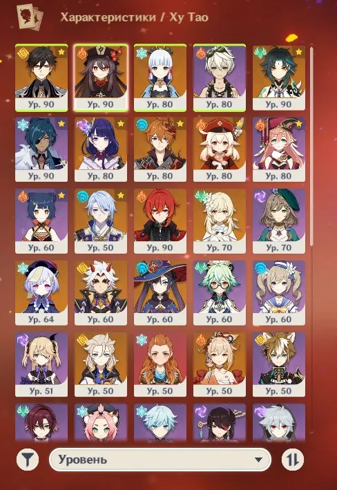 GI1340 Tartaglia C4, Zhongli, Hu Tao, Ayaka, Xiao, Raiden, Ayato, Diluc C3