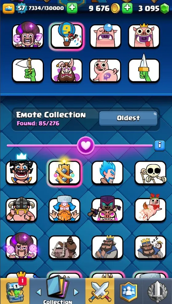 CR545 10k trophies lvl 57, 120 cards 19 legendary, lumberjack deck, 2 lvl 16 2 lvl 15, 3k gems, 85 emotes
