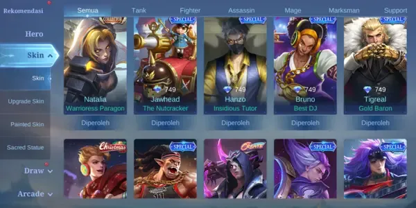 ML582 104 Heroes | 126 Skins | Collector Natalia | Lightborn Tigreal | Limited Valentine Christmas Claude | Epic Freya Harley Saber Valir Kimmy Carmilla Rafaela