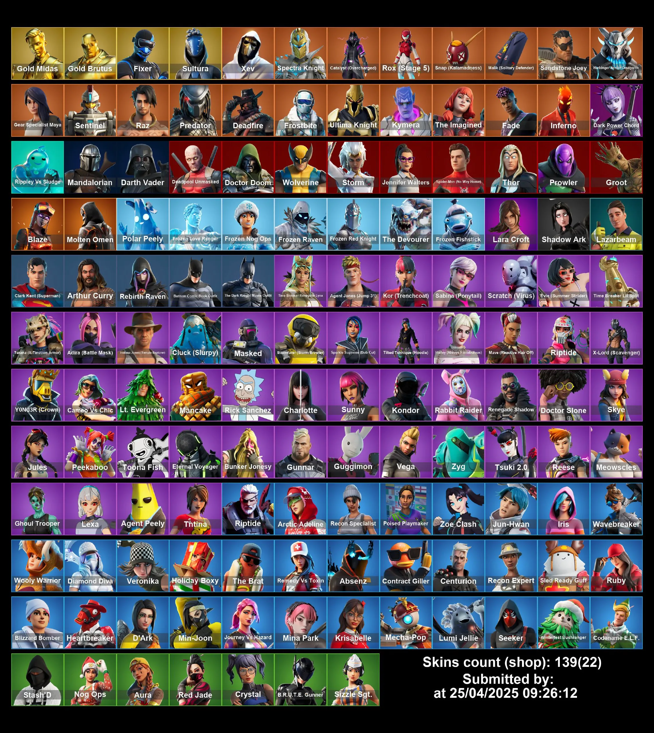 [PC/PS4-5/XBOX] 139 Skins | Candy Axe | Gold Midas | Bat Man | Dead Fire | Inferno | Spider Man | Rick Sanchez | Aura | Crystal | Nog Ops | Full Email Access