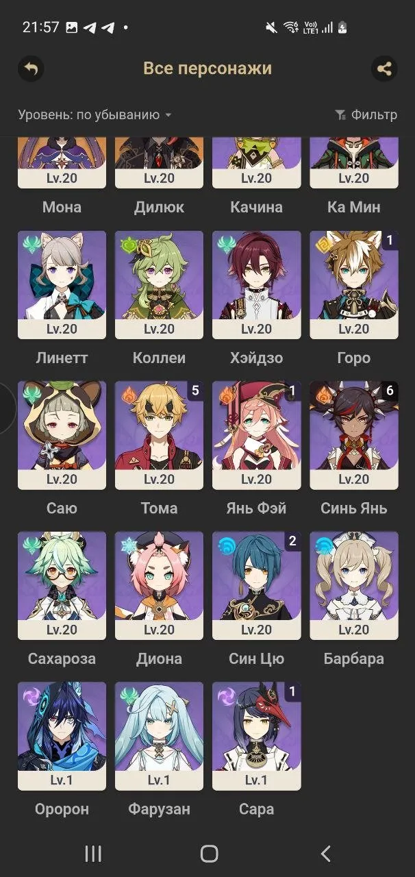 GI1495 Kazuha C2, Kinich, Mualani, Diluc, Mona, Dehya, strong 4 star roster with Heizou, Gorou, Thoma, Yanfei, Xingqiu, Sucrose (G)