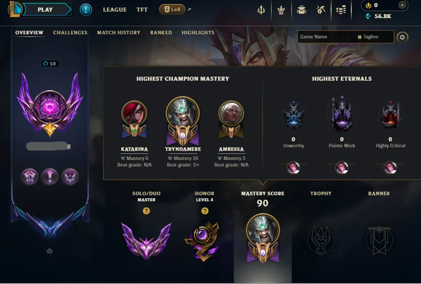 S16🔥LVL59 Master +175LP 65%WR Handleveled🚀+27/-14LP Gains💎56K BE 62Champs 8Skins⭐Name Changeable✅Lifetime Ownership Guarantee - Never Taken Back