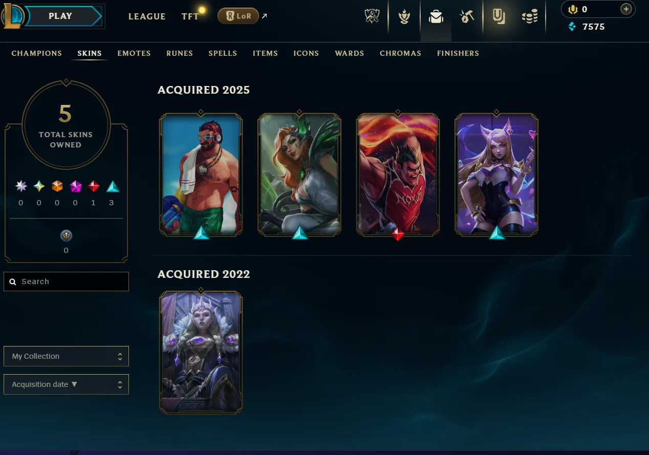 [EUW] Season 15 | Platinum 4 %88 WR | 5 Skins | 7.5K BE | Honor 1 | 61 Champs | CHANGEABLE E-MAIL Wins: 29 Losses: 4