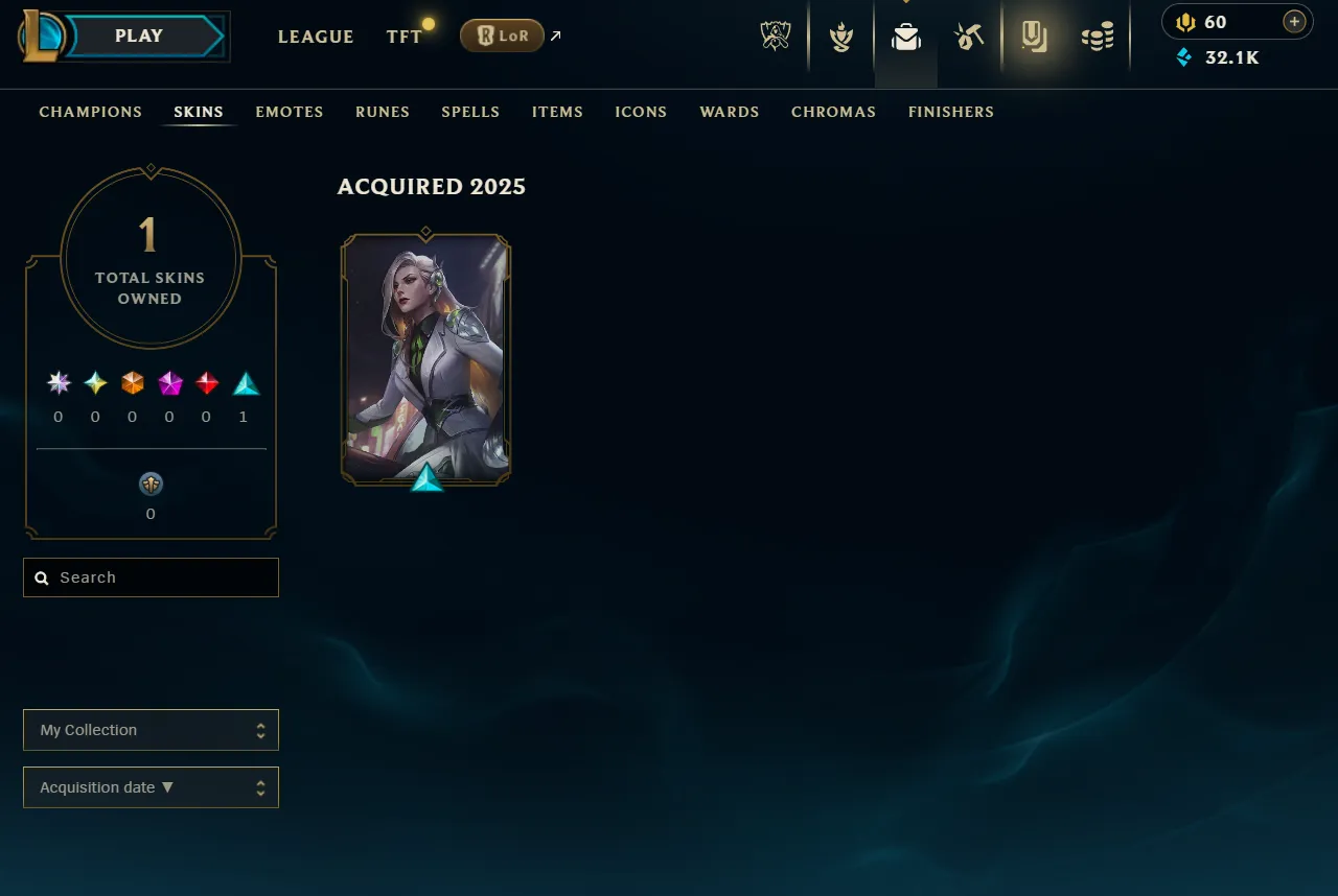 [EUW] Season 15 | HANDMADE | Emerald 1 %52.9 WR (MID) | ( skins in loot) 1 Skins | 32.1K BE | Honor 4 | 57 Champs | CHANGEABLE E-MAIL Wins: 63 Losses: 56