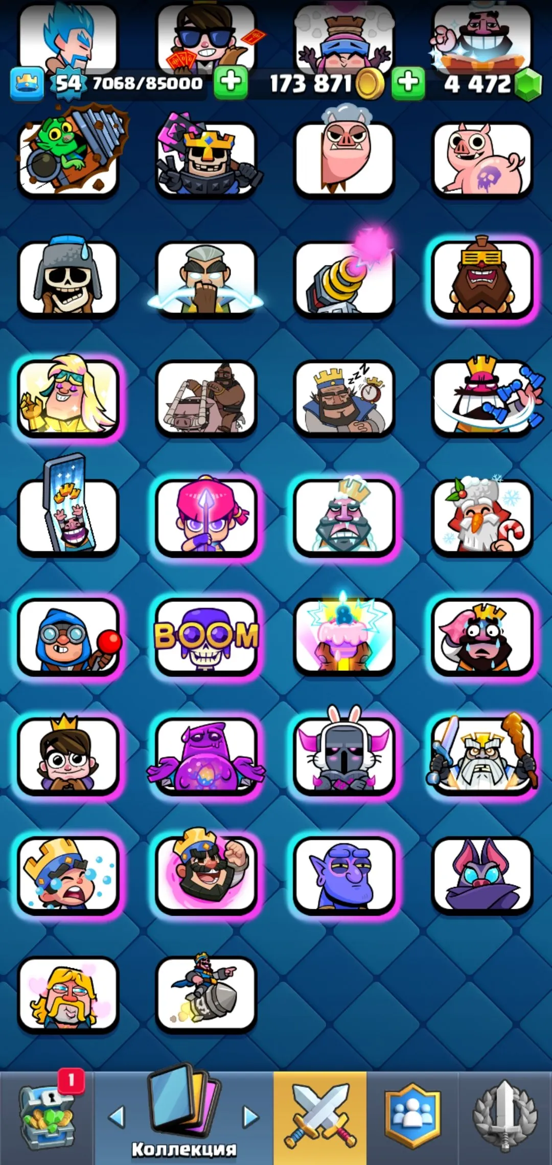 CR697 10 Evolutions 10000Trophies Level 54Mega Knight Archer Queen Mother Witch Skeleton Barrel Giant Cannon Cart Minions Arrows Tesla Barbarians Deck