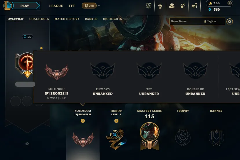 🔥LVL56 Bronze 2 0W/1L in Placements💎Handleveled ACCOUNT⭐57Champs 11Skins✅Name Changeable✅Recovery Info Incl – Never Taken Back