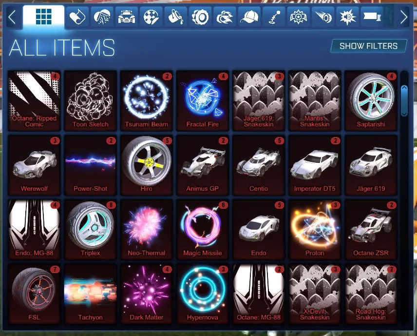 STOCK519 Fennec, Dominus, 87 Cars, 300+ Chests, Painted Cars, Premium Wheels, Massive Item Collection (G)