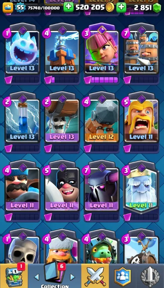 CR572 Maxed 9.3k trophies deck Valkyrie lvl 16, many lvl 15 14 cards, 121 cards, 2800 gems, 520k gold, rich emotes towers banners