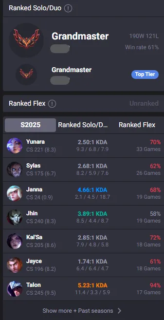 ADC🔥LVL59 Grandmaster 770+LP 61%WR Handleveled💎35K BE 8Skins✅Lifetime Ownership Guarantee - Never Taken Back