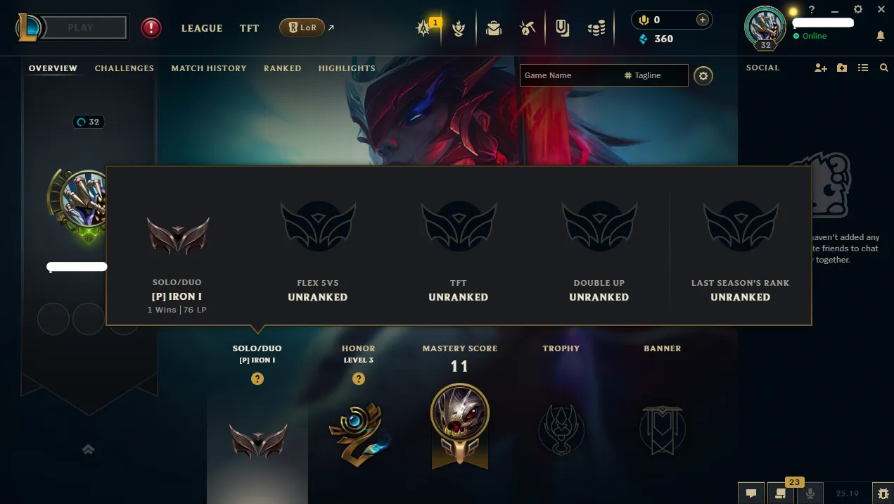 【 EUW 】∙ Iron 1 ♦️ 23 Champions ♦️ Safe Account ☑️Changeable Name☑️Full Access🚚 Instant Delivery