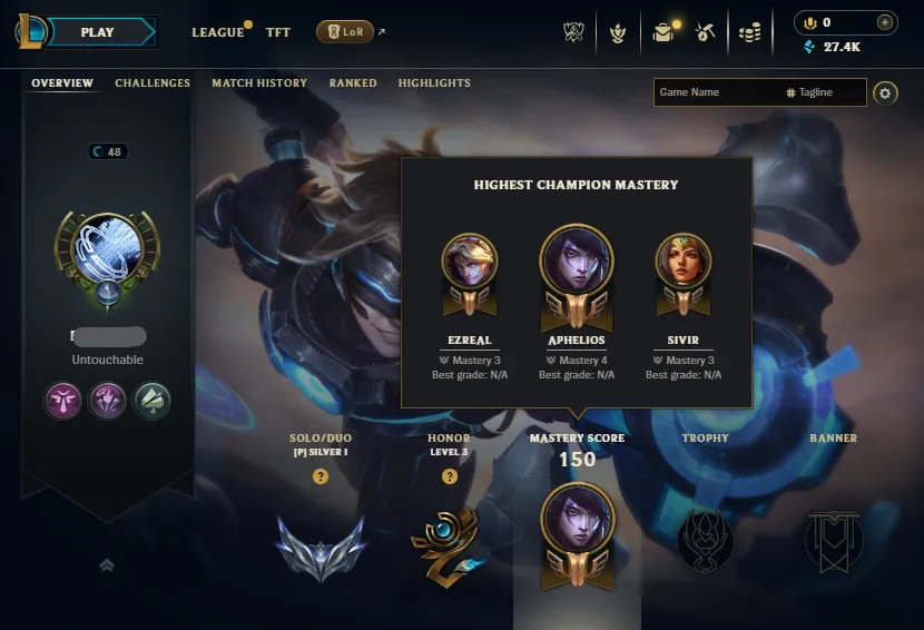 🔥LVL48 Silver 1 76LP 1W/2L in Placements Handleveled💎27K BE 41Champs 11Skins⭐Name Changeable✅Recovery Info Incl. – Lifetime Ownership Guarantee