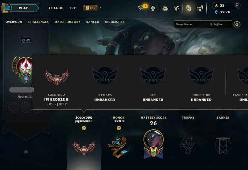 Gold 3 MMR🔥Bronze 2 76LP (1W/0L) Handleveled💎12K BE 33Champs 6Skins⭐Name Changeable🔓Unverified Email - Lifetime Ownership Guarantee