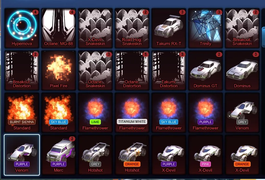 STOCK482 //Fennec, 66 Car Bodies (Purple/Grey Hotshot, Burnt Sienna/Forest Green/Orange/Purple/Pink/Sky Blue X-Devil, Burnt Sienna Paladin, Purple Merc/Road Hog, Pink Road Hog), 46 Black Markets